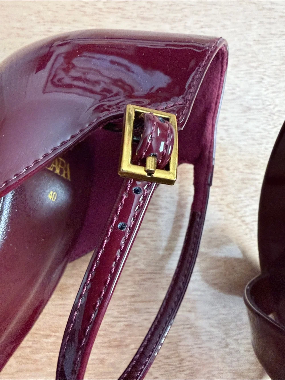 Zara Wine Patent Ankle-Strap Heels